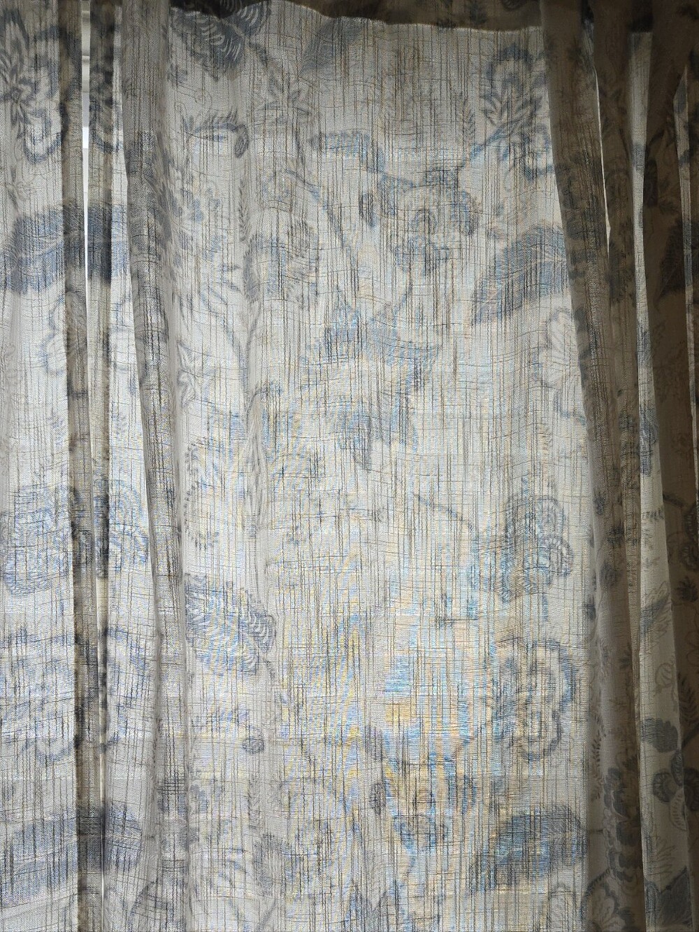 Neutral Cream, Blue & Gray Floral Light Filtering Curtain Panel